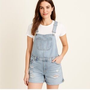 Torrid Light Wash Distressed Denim Shortalls